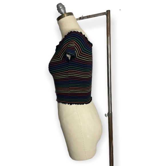 Heart & Hips Rainbow Striped Ruched Stretched Crop Top sz M - Picture 7 of 15